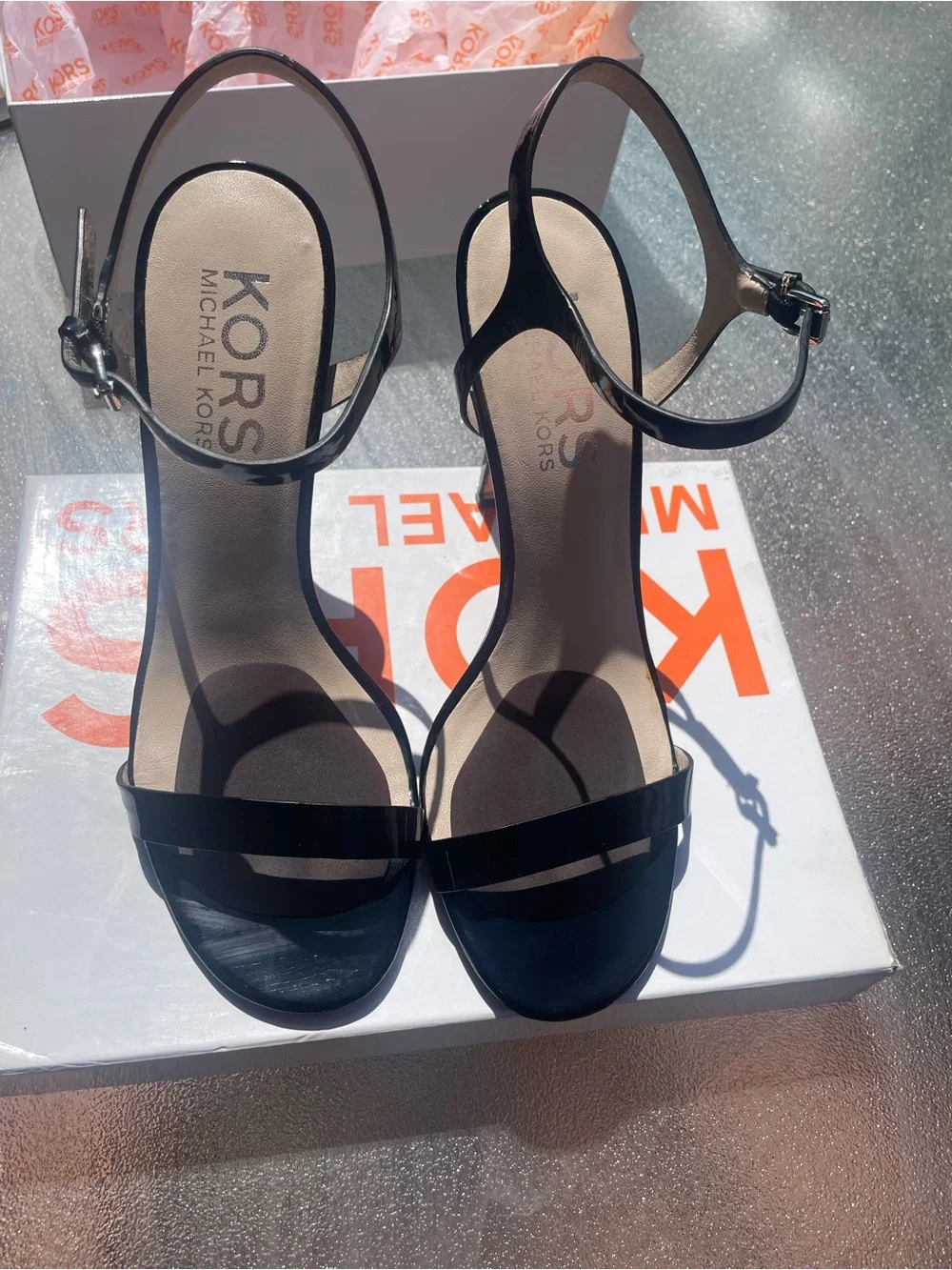 Michael Kors Black Patent Ankle-Strap Stiletto Sandals